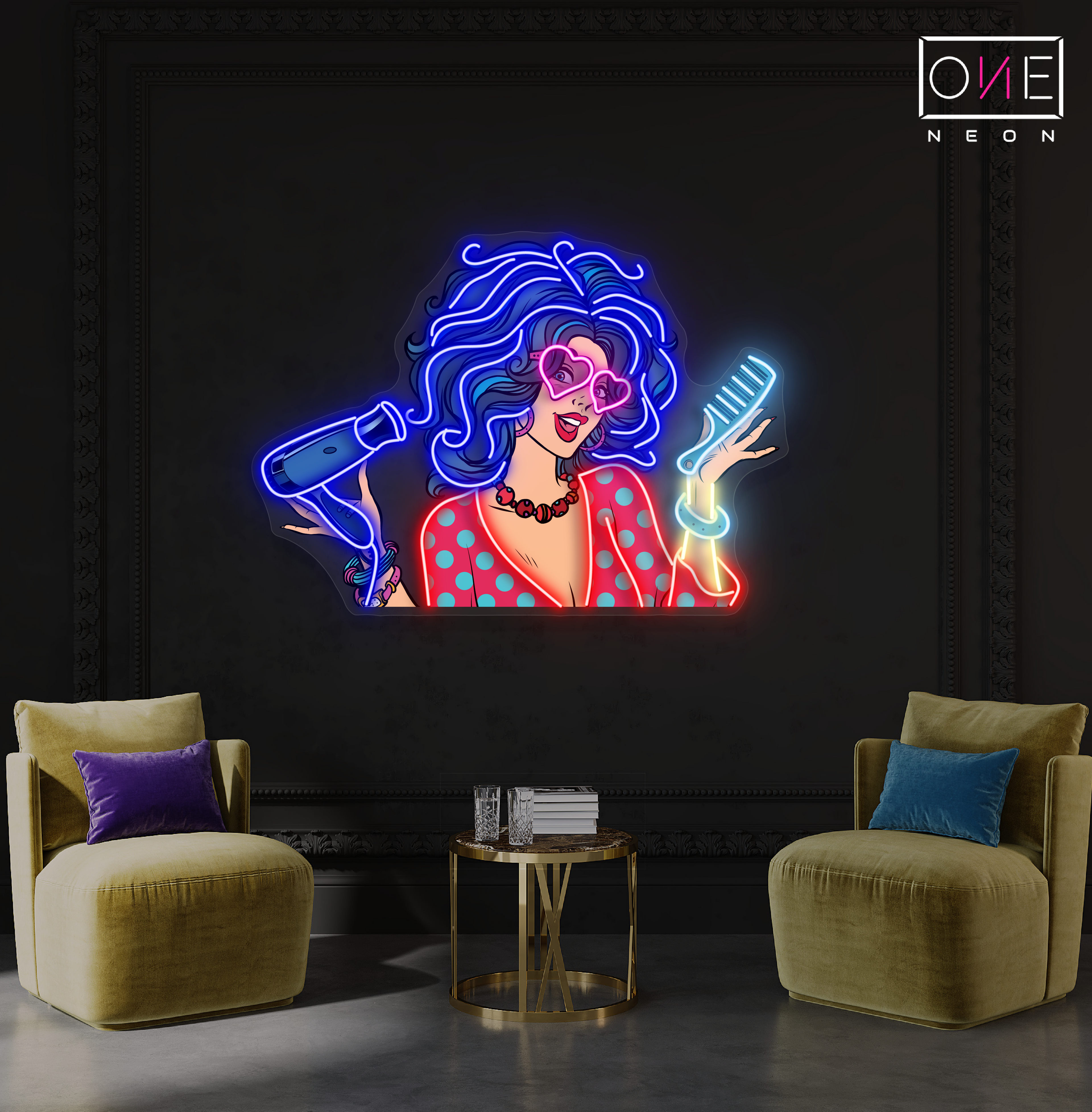 Retro Glam Hair Artwork Led Neon Sign