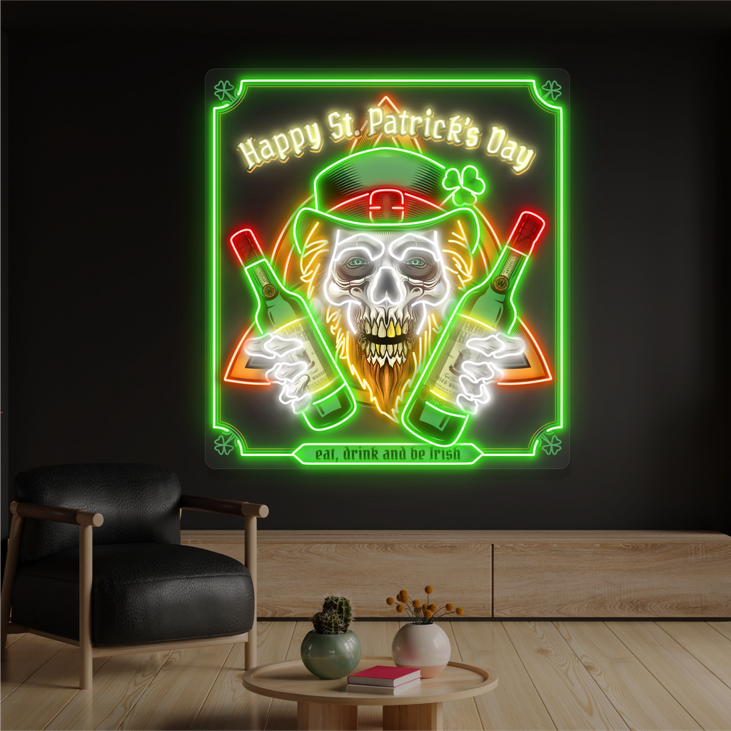 Skull St. Patrick Artwork Led Neon Sign