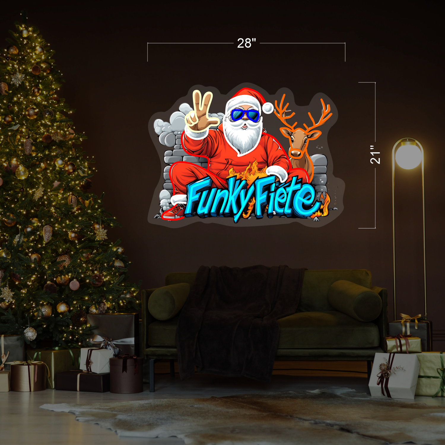 Funky Santa & Reindeer LED Neon Sign