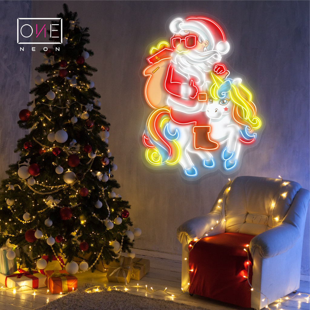 Santa and the Unicorn Christmas Artwork Led Neon Sign