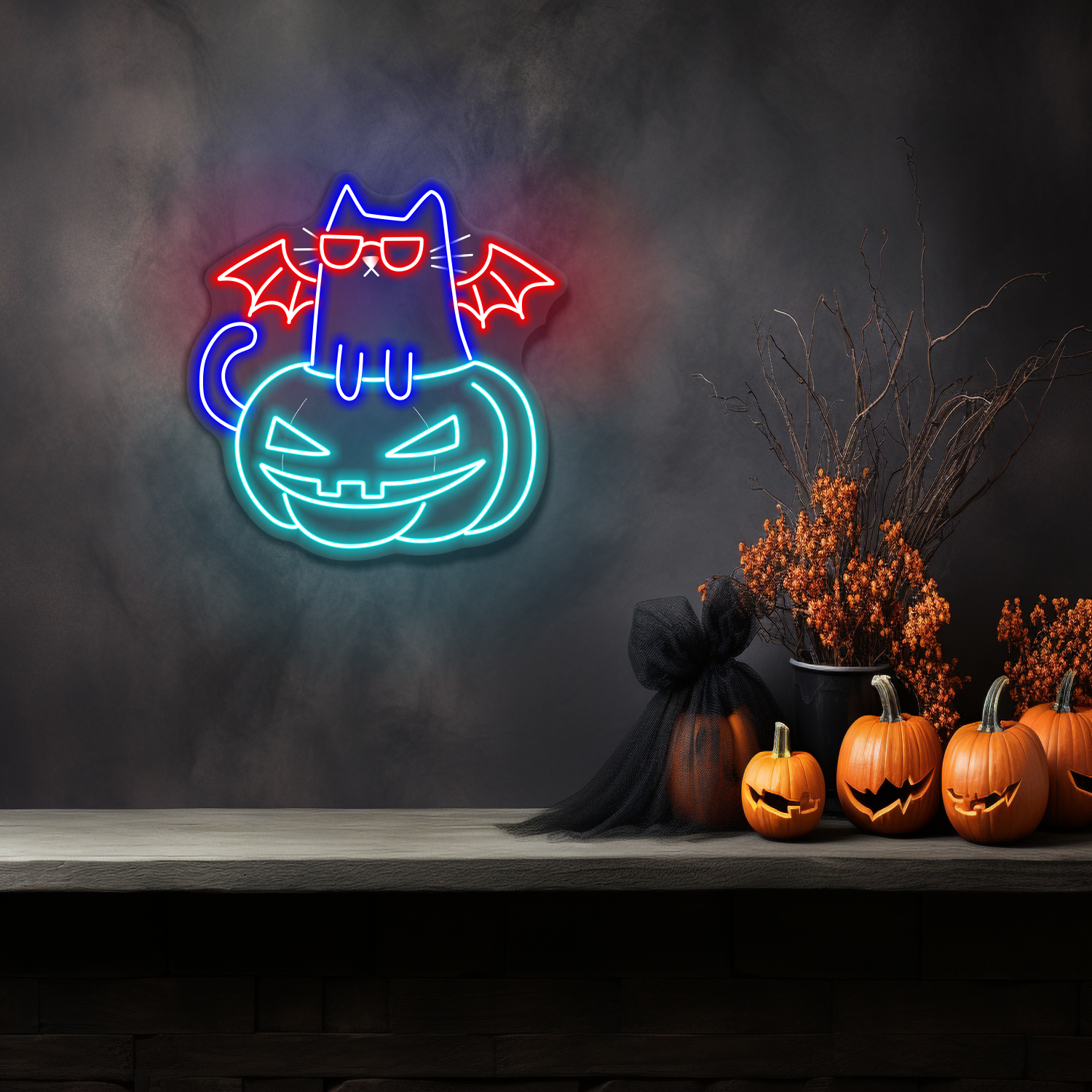Halloween Cat on Pumpkin LED Neon Sign