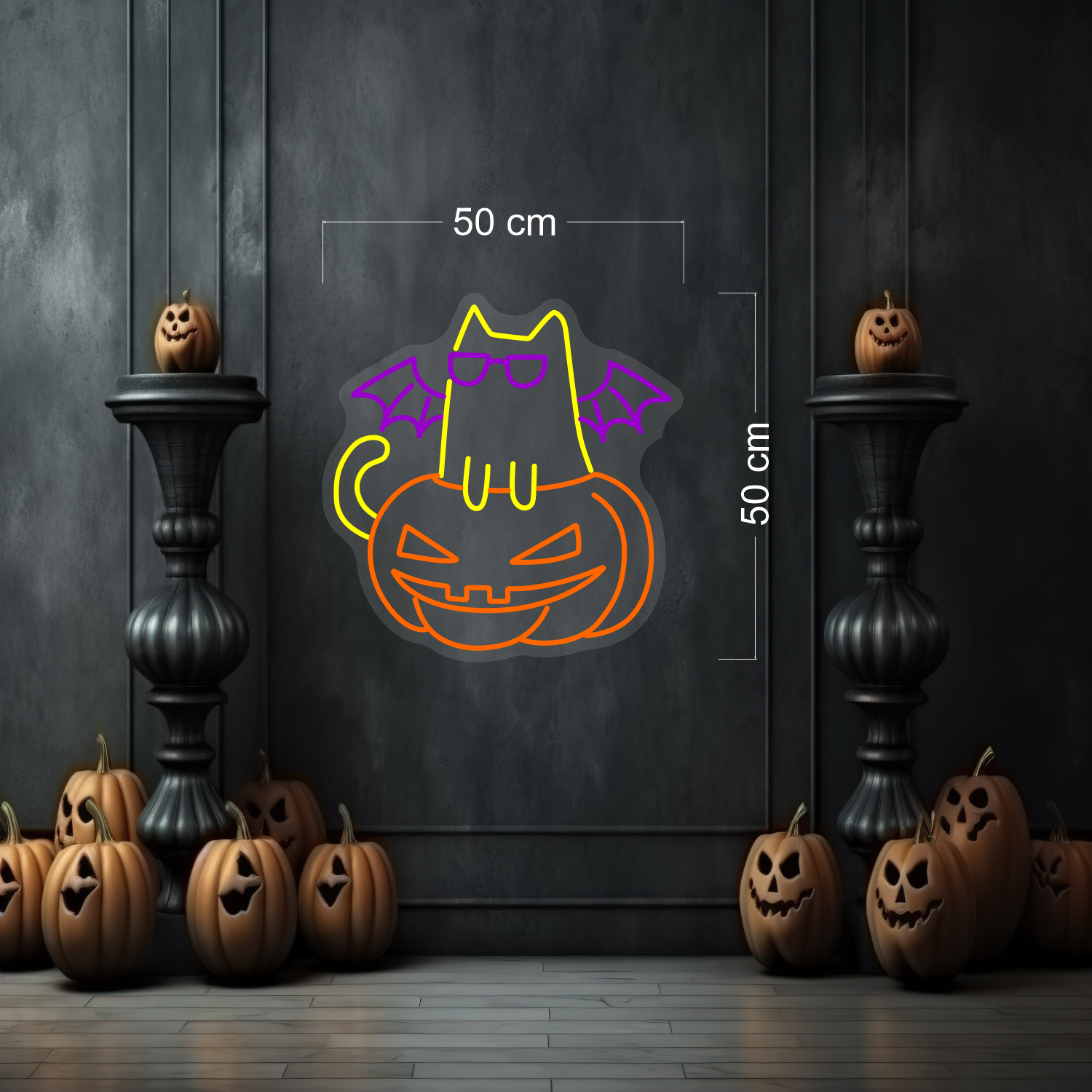 Halloween Cat on Pumpkin LED Neon Sign