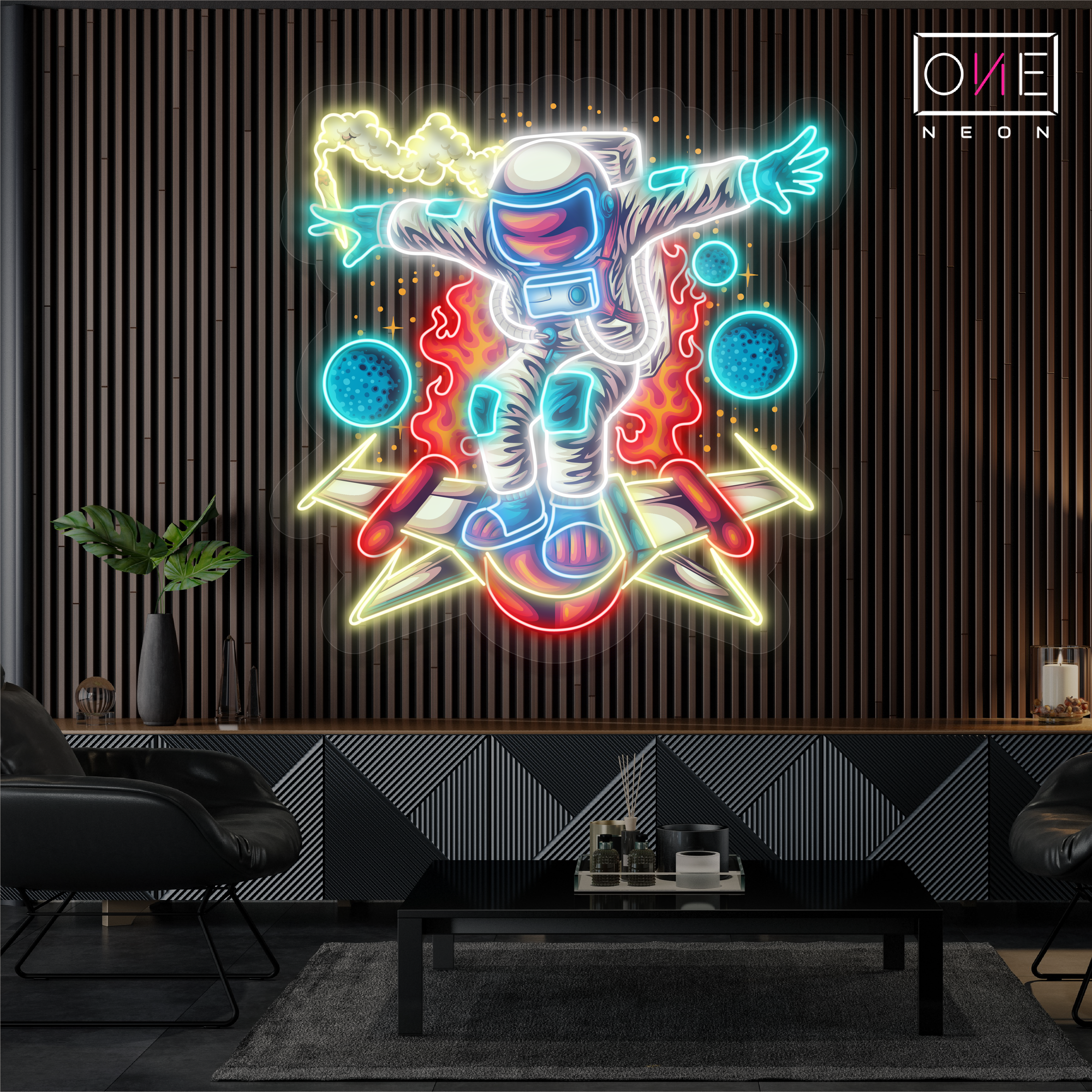 Astronaut Riding Rocket Board Artwork Led Neon Sign