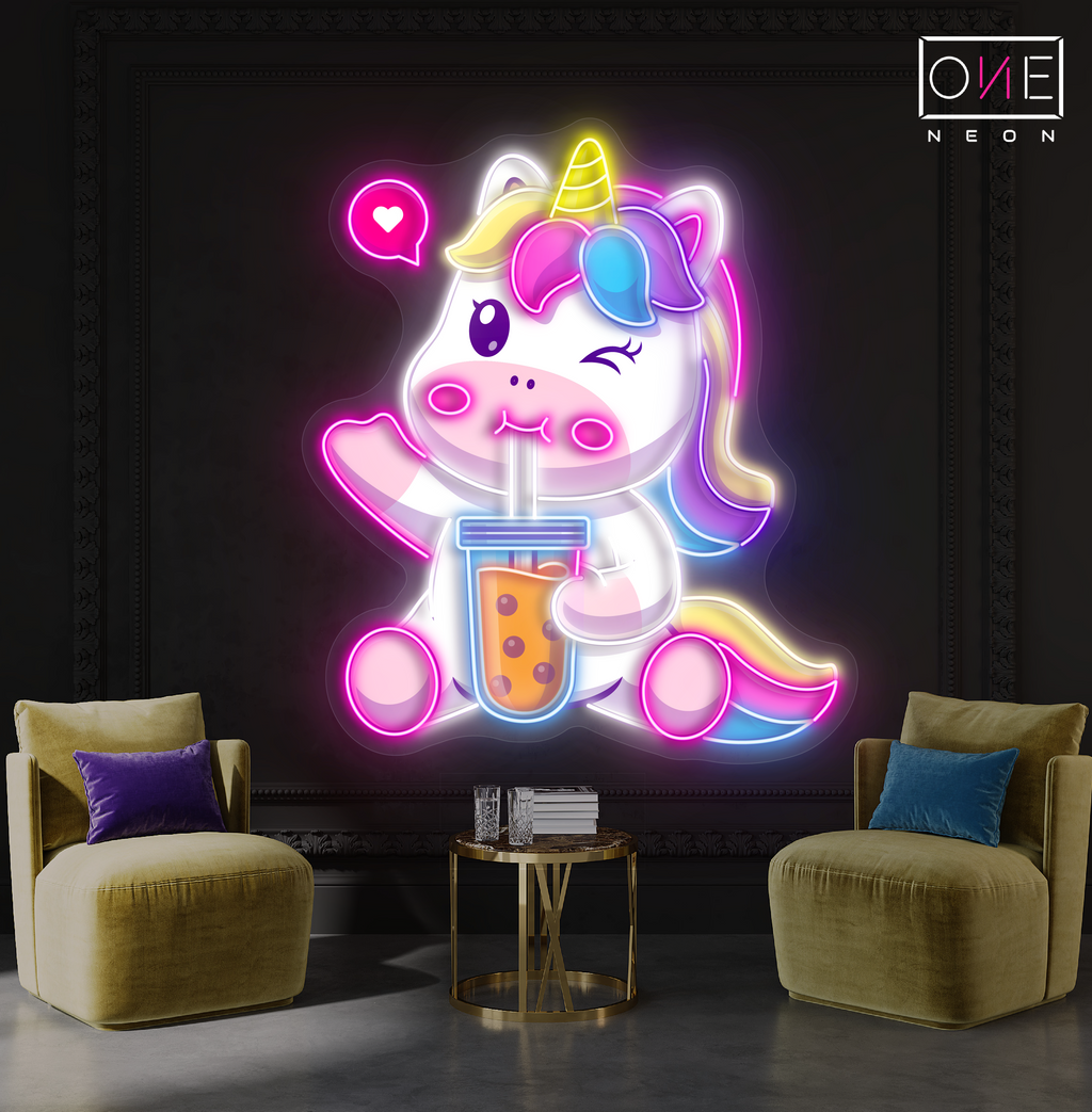 Bubble Tea Unicorn Artwork Led Neon Sign
