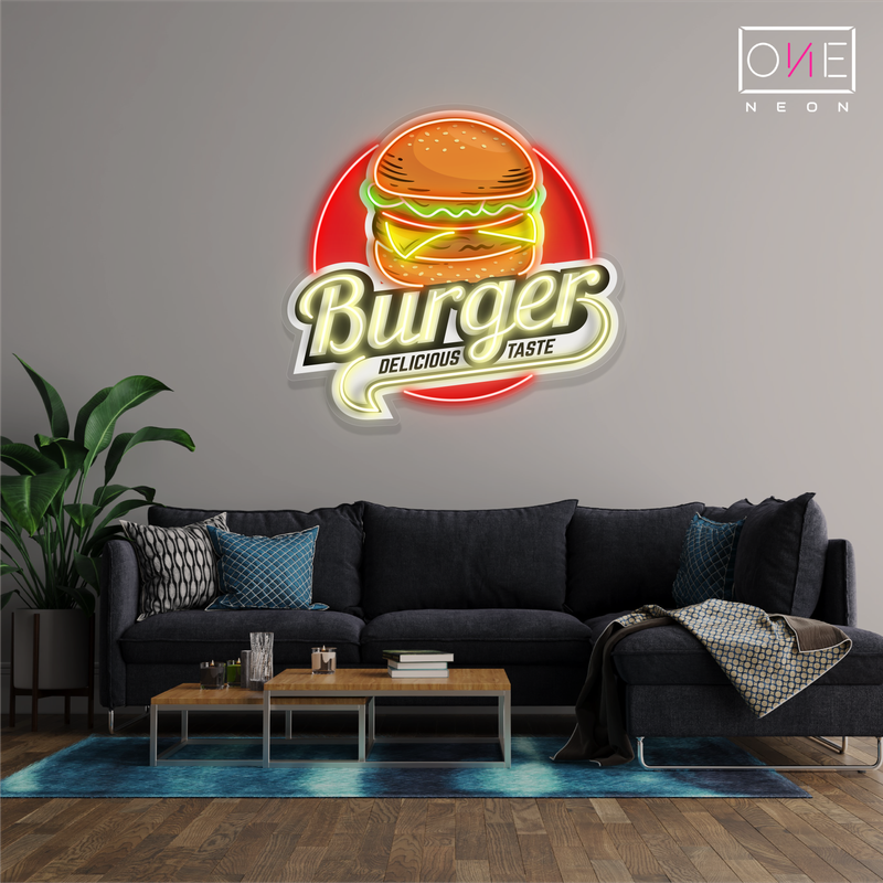 Enseigne lumineuse LED néon Burger Delicious Taste Artwork