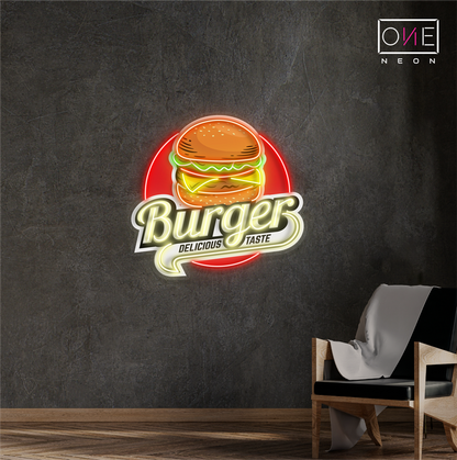 Enseigne lumineuse LED néon Burger Delicious Taste Artwork