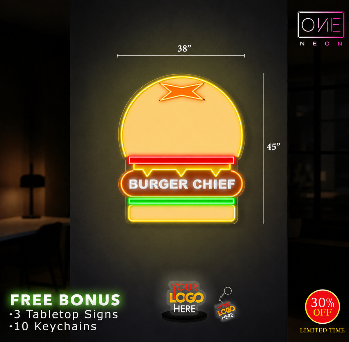 BURGER CHIEF | LED Neon Sign (waterproof)