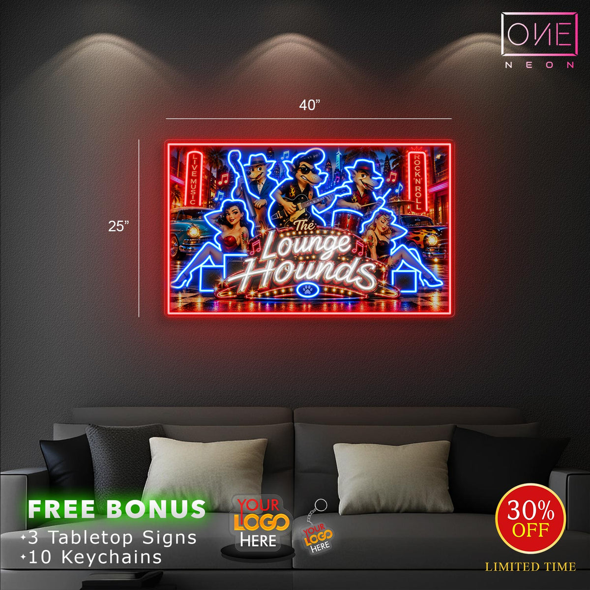 LOUNGE HOUNDS| LED Neon Sign
