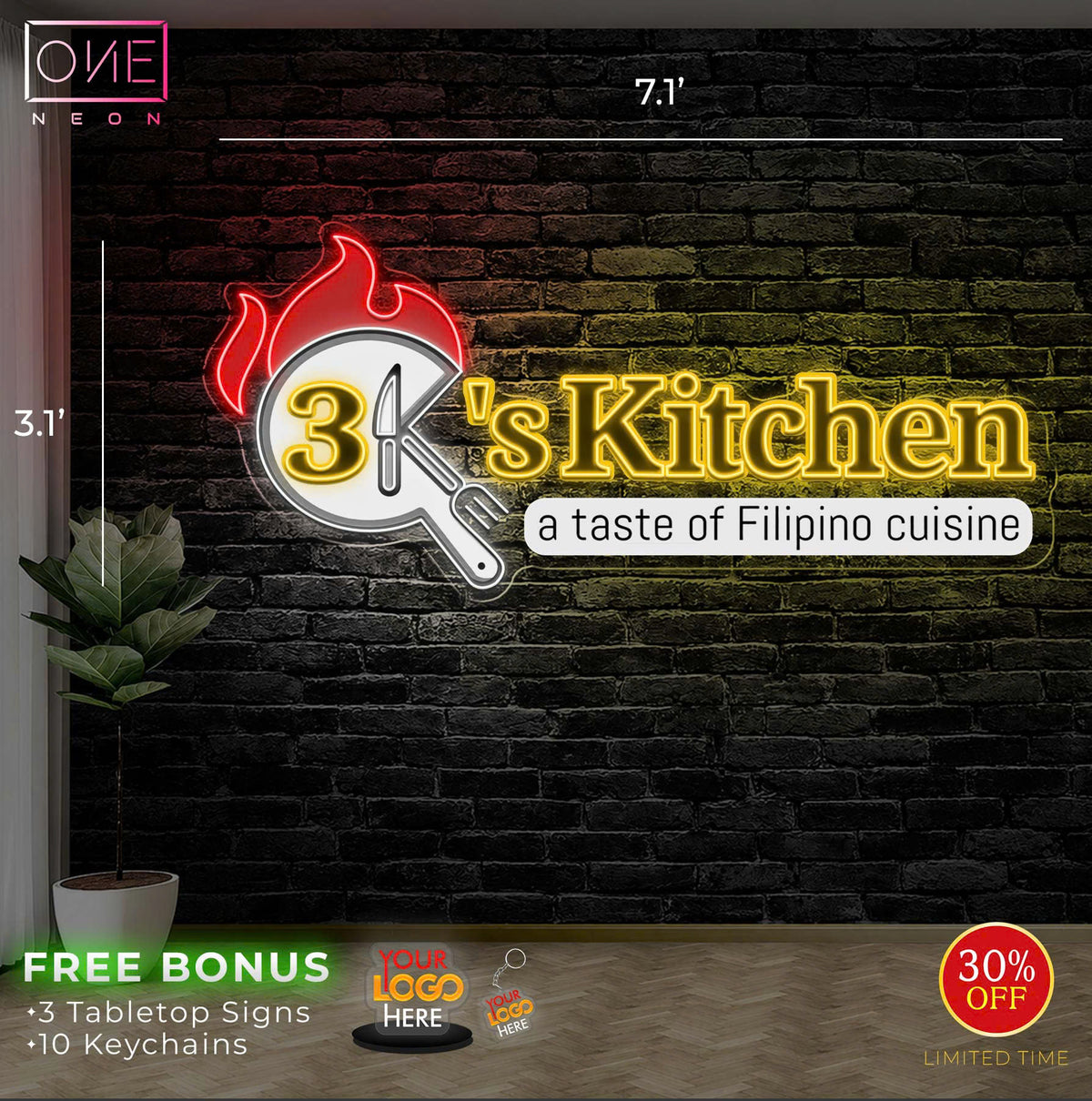 3K's Kitchen | LED Neon Sign (waterproof)