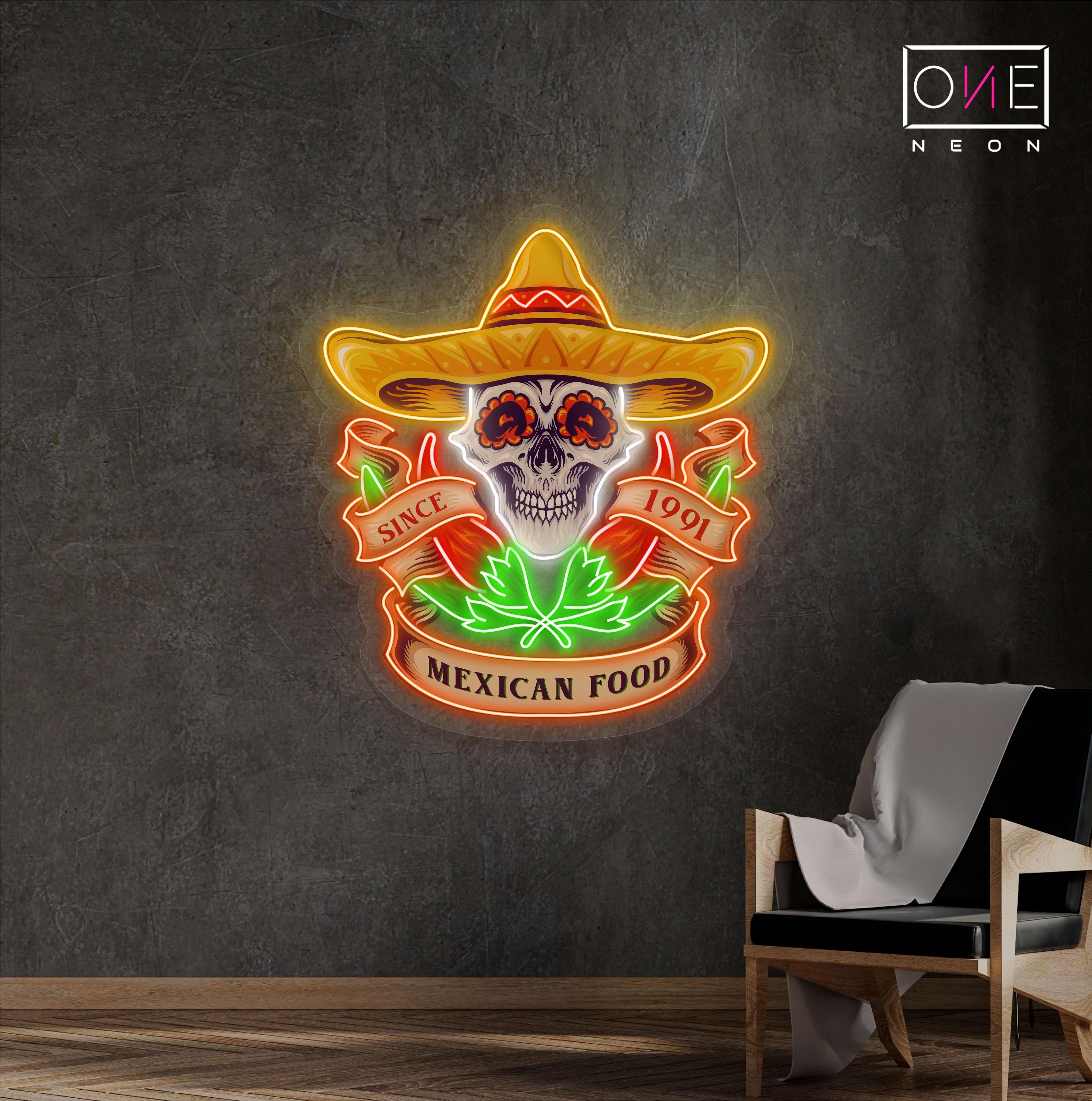 Mexican Food Skull Artwork Led Neon Sign